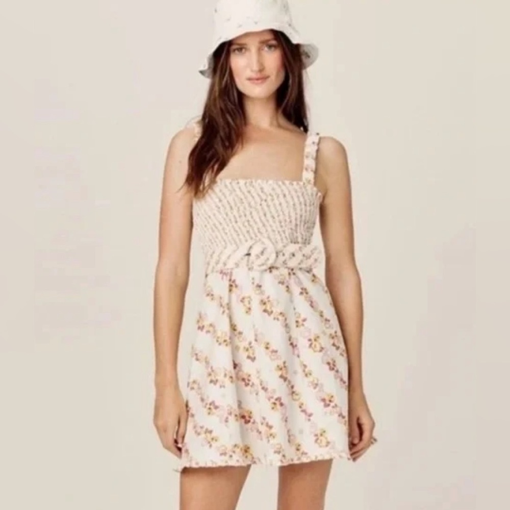 For Love and Lemons Linen Backless floral Dress
